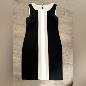 Dana Buchman Black Midi Dress with Cream and White Center Panels